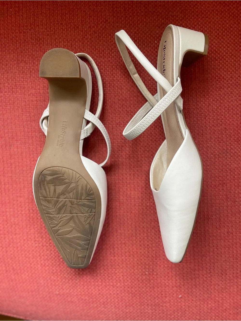 Life Stride Cream Pointed-Toe Slingback Heels